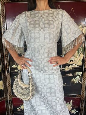 1960s brocade fringed gown